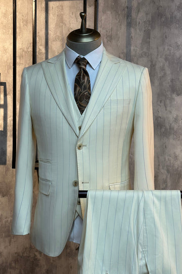 Branco Pinstriped 3 peças homens ternos